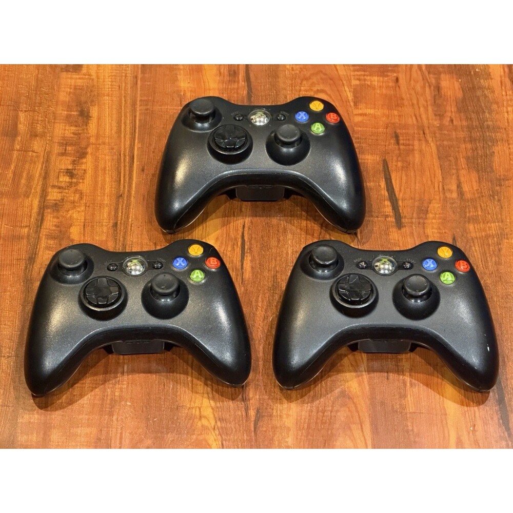 3 x Genuine OEM Black Microsoft Xbox 360 Wireless Controller - Works